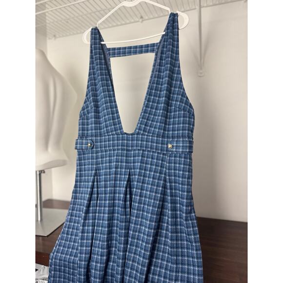 American Eagle Dresses & Skirts - American Eagle It Knit Blue Checkered Pinafore Pleated Mini Dress XL